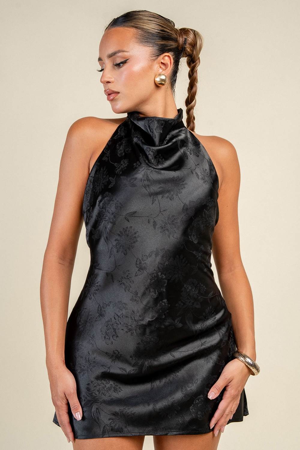 “Prowl” Satin Halter Neck Mini Dress