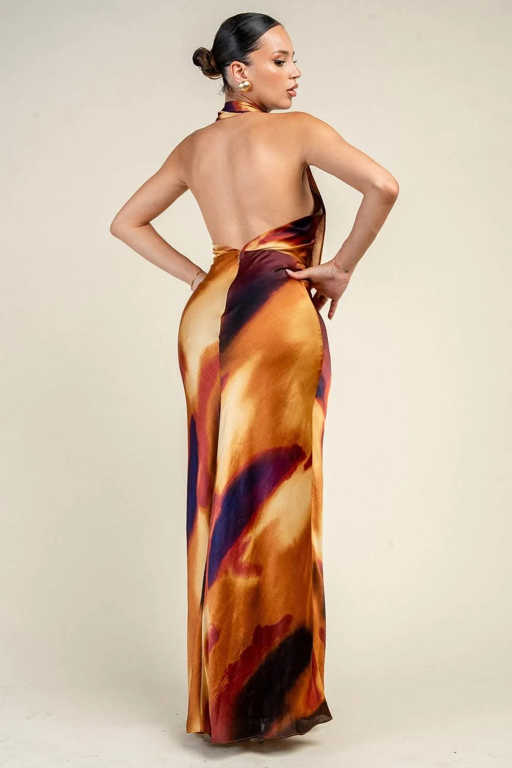 “Art Bae” Cowl Neck Maxi Open Back Dress